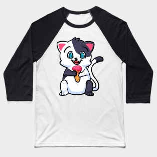 Cat cute with ice cream Baseball T-Shirt